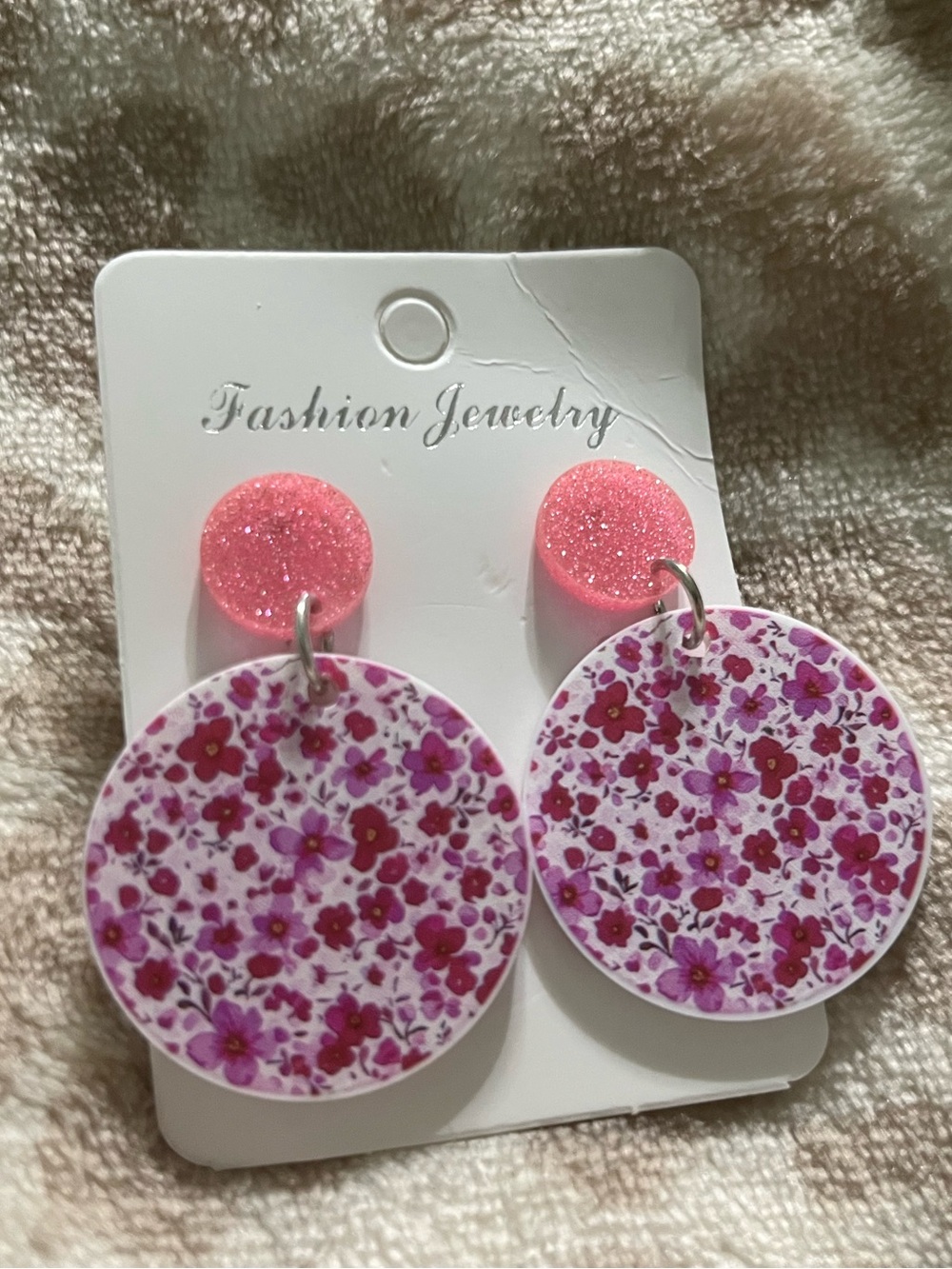 Fashion Jewelry Pink Floral Round Drop Earrings for Kids